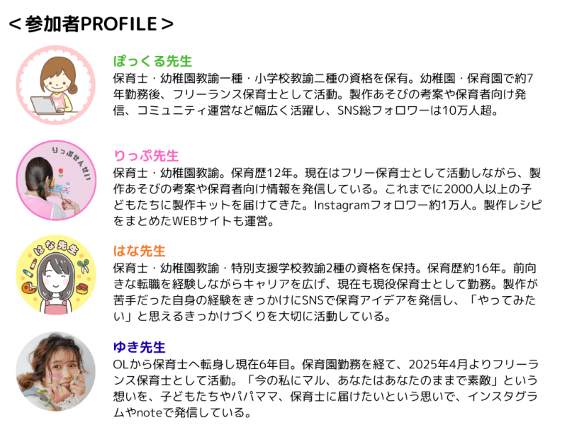 保育士座談会参加者プロフィール